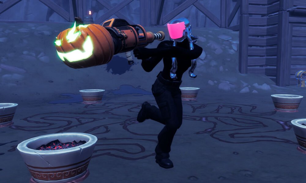 The Inkquisitor boss using Pumpkin Launcher in Fortnite