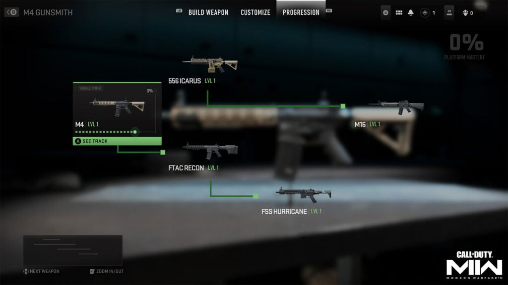 Progresión de la plataforma de armas M4 en Modern Warfare 2 