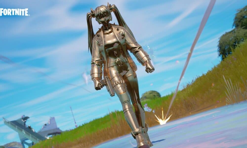 Fortnite character covered in chrome