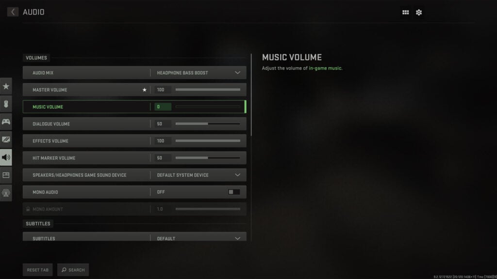 Menús de configuración de audio de Modern Warfare 2