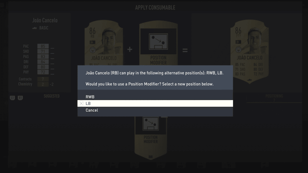 Modificador de posición Joao Cancelo FIFA 23
