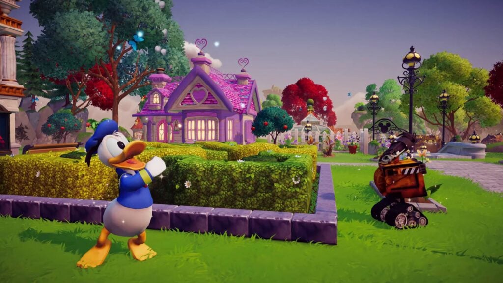 escena del pato donald y wall-e en disney dreamlight valley