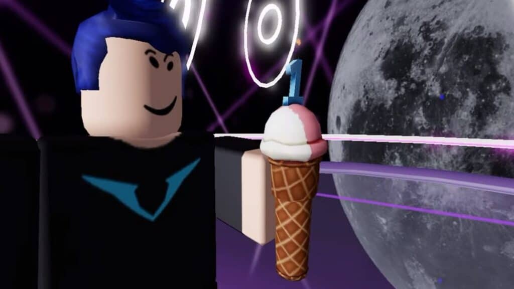 Personaje de roblox sosteniendo un helado