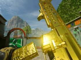 modern warfare 2 player holding up golden gun camo