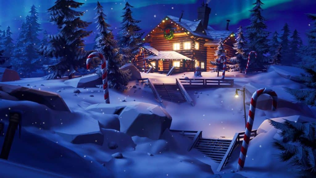 Mapa de Fortnite cubierto de nieve