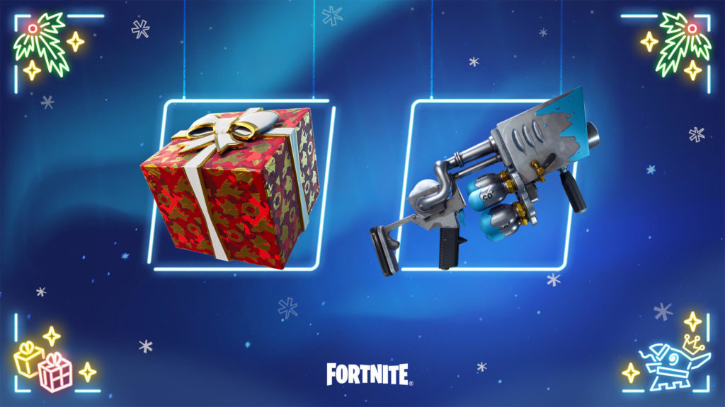 regalo de vacaciones y lanzador de bolas de nieve en fortnite