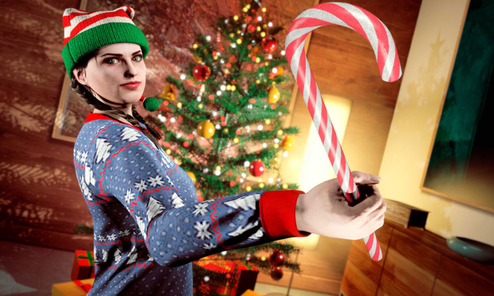 GTA Online player with Candy Cane weapon