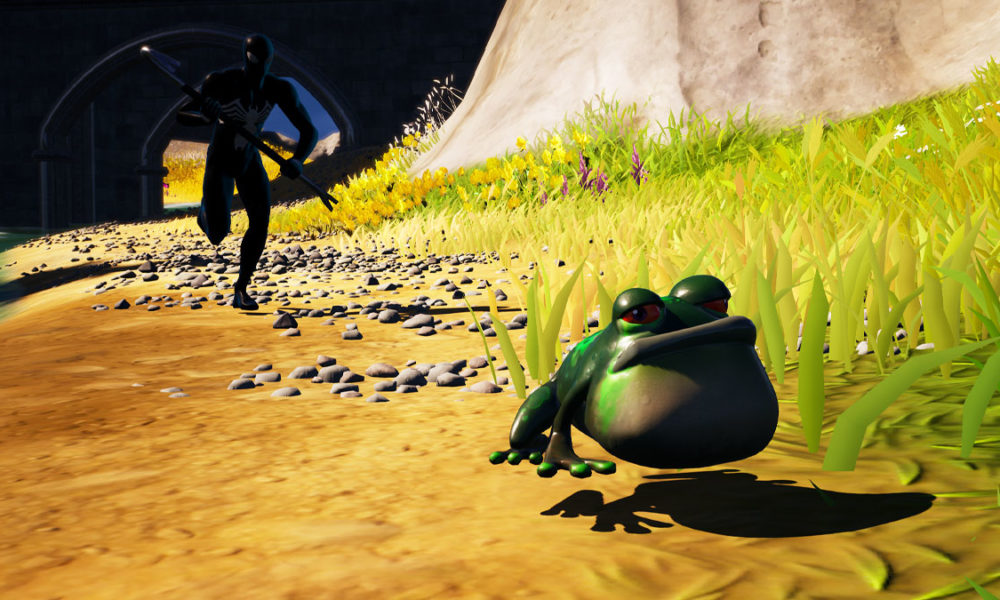 Fortnite character chasing frog