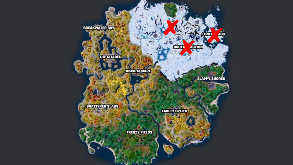 Frosty Firs, Brutal Bastion y Lonely Labs en el mapa de Fortnite