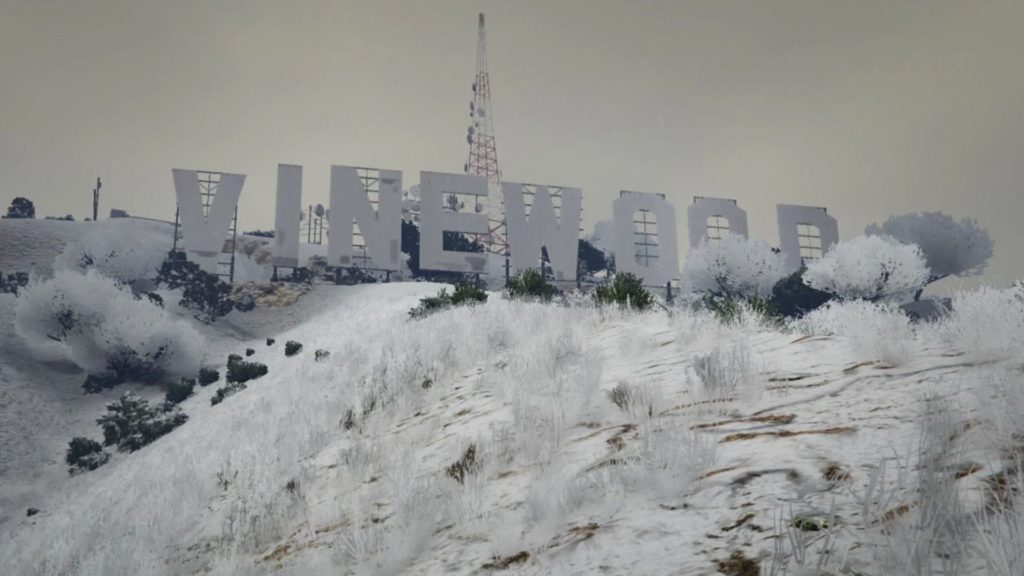 letrero de madera de vid cubierto de nieve en gta online