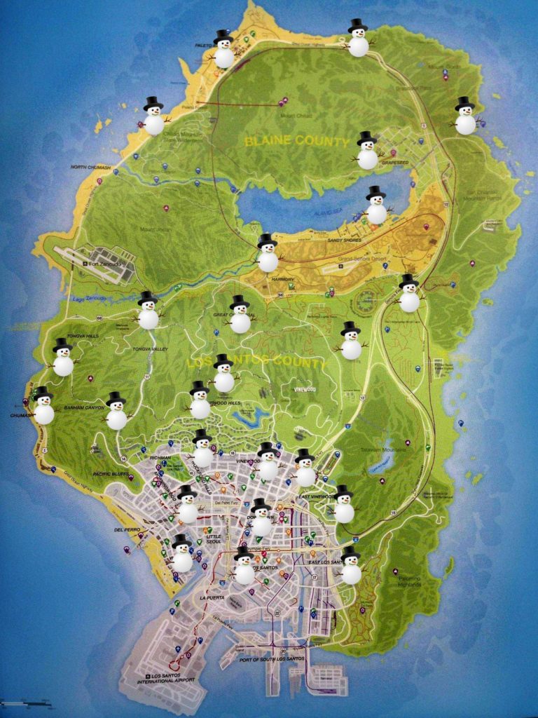 gta online los santos mapa con muñecos de nieve