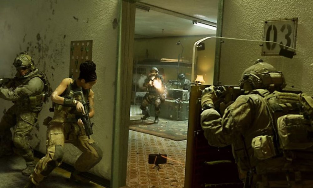 modern warfare 2 operators outside of room with riot shield