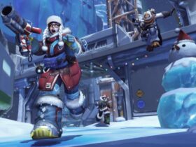 mei running away in overwatch 2 winter wonderland