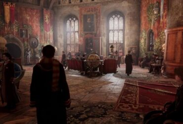 hogwarts legacy student walking in the common room