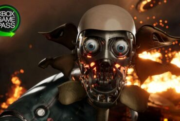 Atomic Heart robot with Game Pass logo