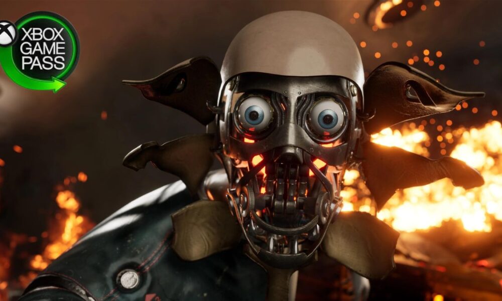 Atomic Heart robot with Game Pass logo