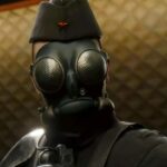 Atomic Heart character wearing gas mask