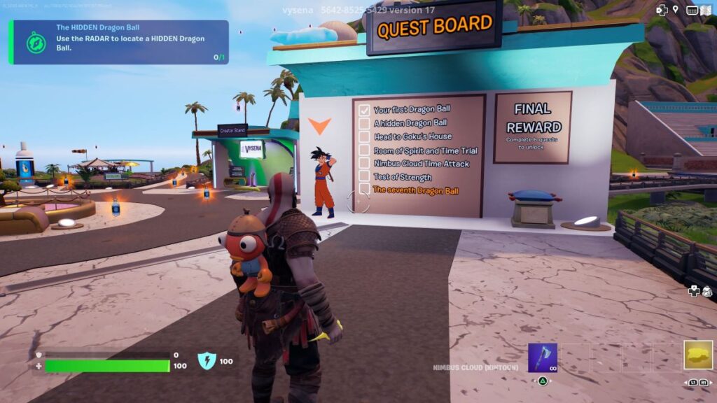 Tablero de Dragon Ball Quest en Fortnite