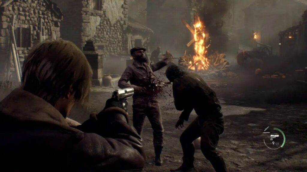 leon kennedy disparando a los aldeanos en resident evil 4