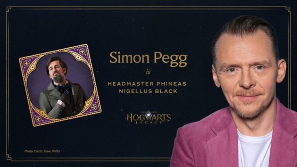 Simon Pegg con el personaje de Hogwarts Legacy