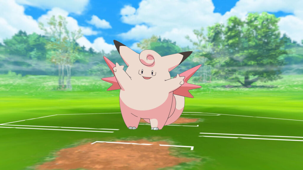 Clefable en un fondo de batalla pokemon