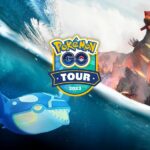 Kyogre and Groudon with the Pokemon Go Tour: Hoenn logo