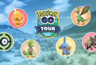 Pokemon Go Tour logo surrounded by featured Hoenn Pokemon