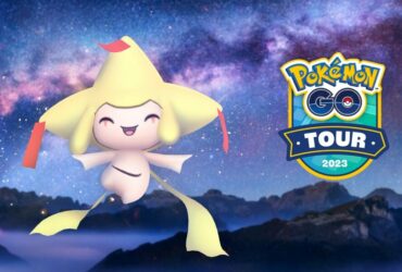 Shiny Jirachi alongside a Pokemon Go Tour 2023 logo