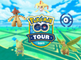 Shiny Pokemon surrounding the Pokemon Go Tour 2023 logo