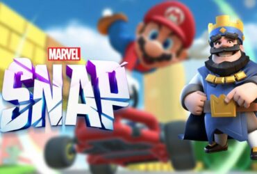 Marvel Snap logo, Clash Royale's King, and Mario Kart Tour cover