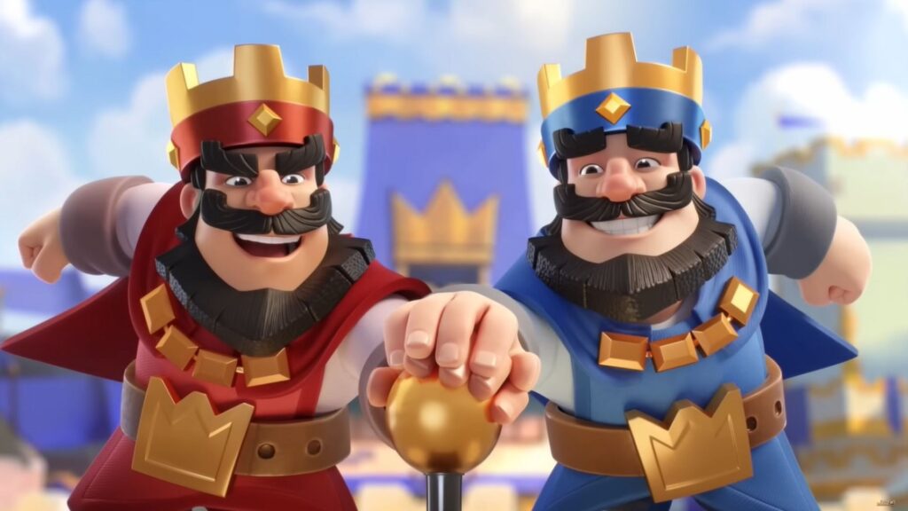 Ambos reyes de Clash Royale sosteniendo una palanca