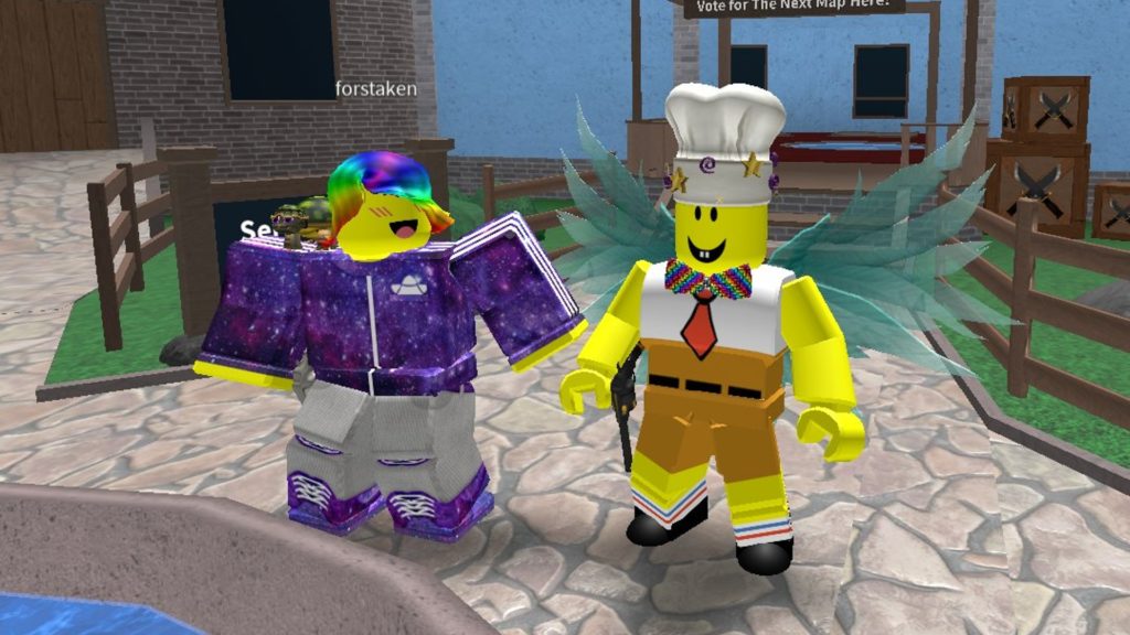 Chef y jugador en Roblox Munching Masters Simulator