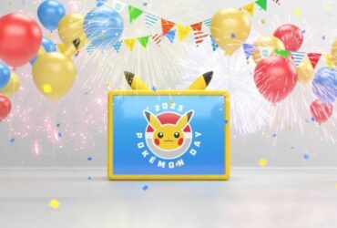 2023 Pokemon Day logo and colored balloons