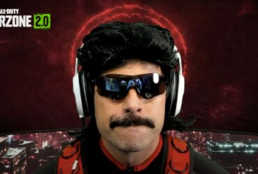 Dr Disrespect on stream with Warzone 2 logo