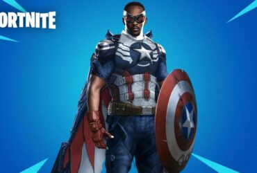 Sam Wilson Captain America with Fortnite logo