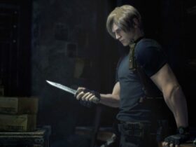 leon kennedy holding a knife in resident evil 4 remake