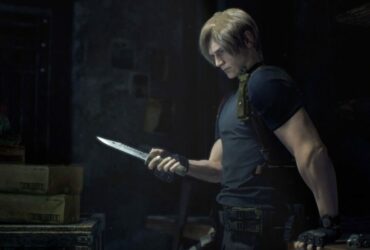 leon kennedy holding a knife in resident evil 4 remake