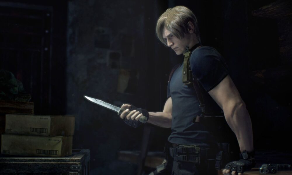 leon kennedy holding a knife in resident evil 4 remake