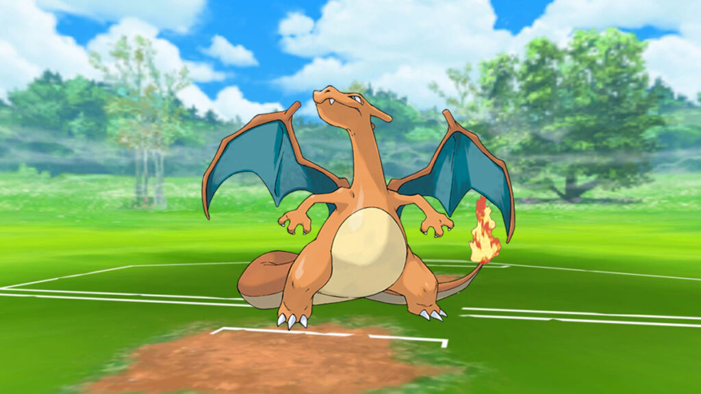 Charizard en un fondo de batalla pokemon