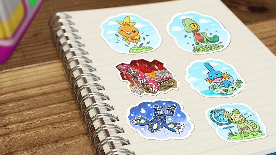 Pegatinas de Pokemon Go en un cuaderno