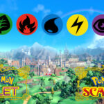 Pokemon Scarlet and Violet background with Pokemon type logos