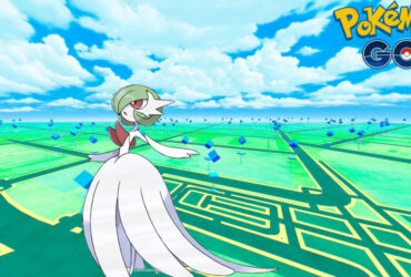 mega gardevoir in a pokemon go background with logo