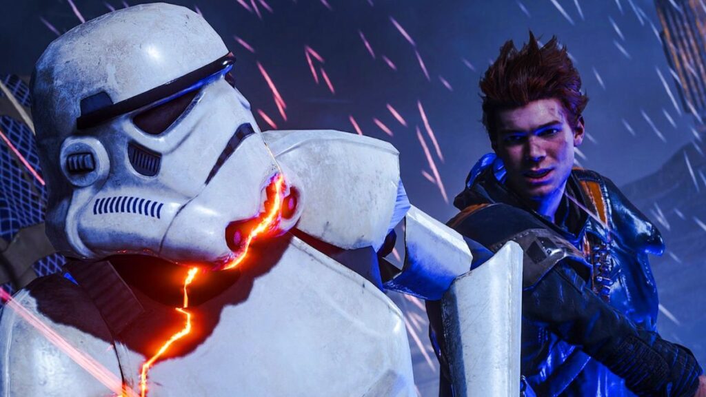 Cal Kestis atacando a Stormtrooper en Star Wars Jedi: Survivor 