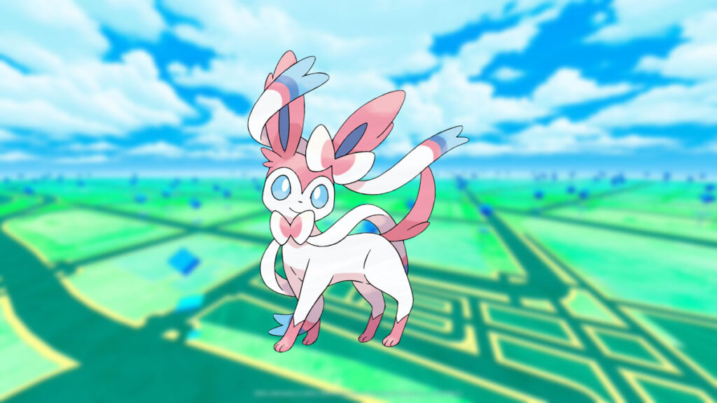 Sylveon en un fondo de Pokémon Go