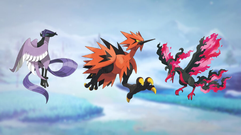 Trío de pájaros legendarios de Galar en Pokémon