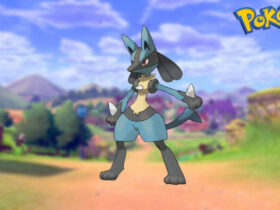 Lucario in a Pokemon Sword and Shield background