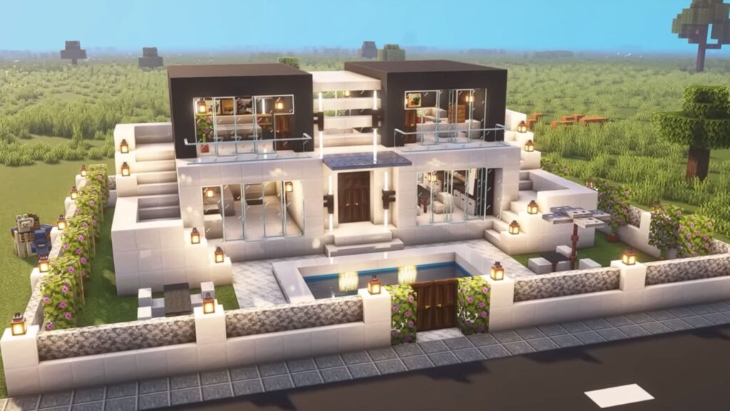 Casa moderna con habitaciones detalladas en Minecraft