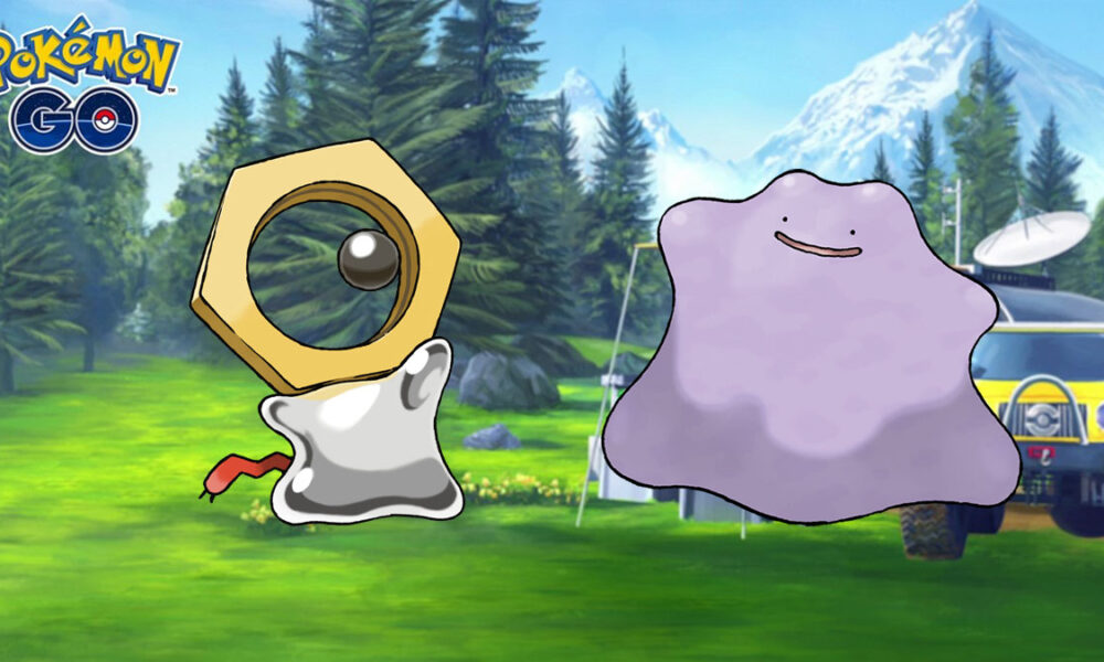 Meltan and Ditto in a Pokemon Go Research background