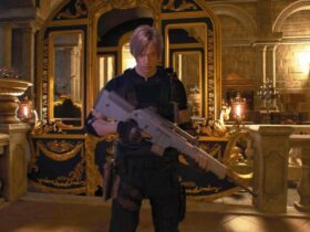 leon in resident evil 4 with the stingray rifle