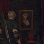 resident evil 4 remake leon looking at portrait of ramon salazar